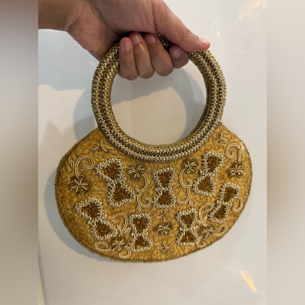 Gold beaded evening bag handmade